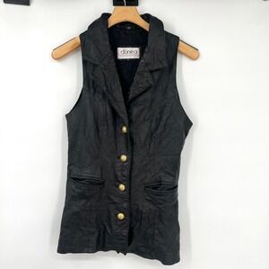 Vintage 90s D'Linea Collection Long Leather Vest Black Women's‎ Small Button Up